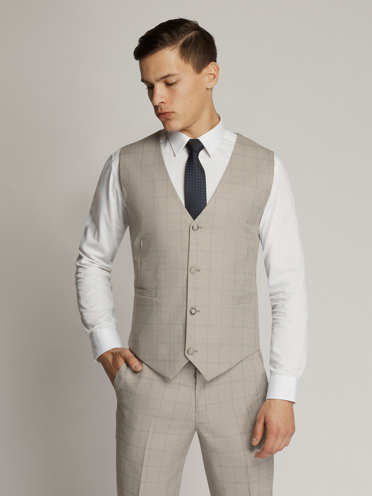 FRENCH CONNECTION  Slim Fit Light Grey Flannel Waistcoat  Moss Box