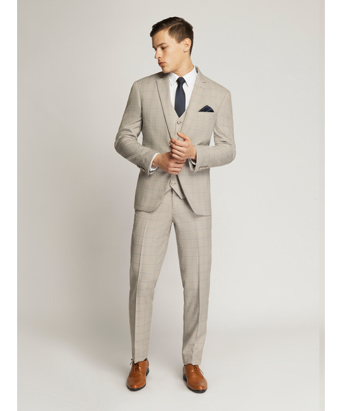 Langcaster Windowpane Suit Trouser Beige