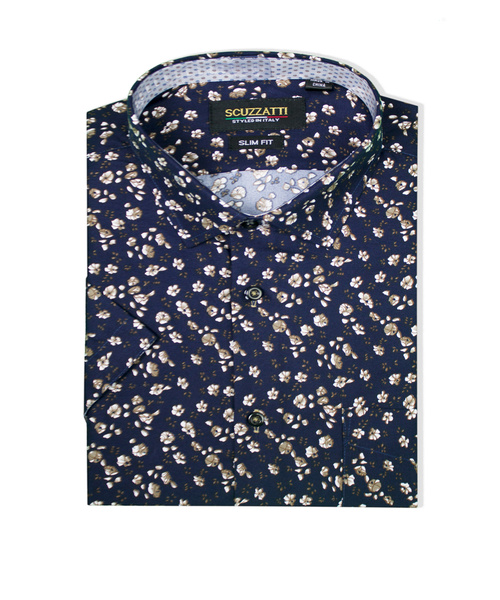 Oscar Short Sleeve Microfibre Shirt Navy Floral